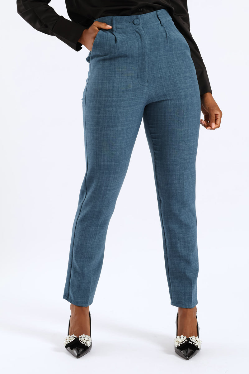 Covered Button Linen Blend Tapered Leg Pant - Teal