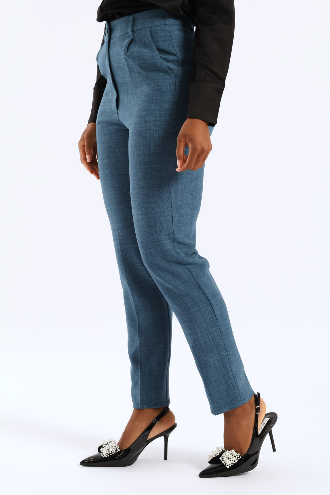Covered Button Linen Blend Tapered Leg Pant - Teal
