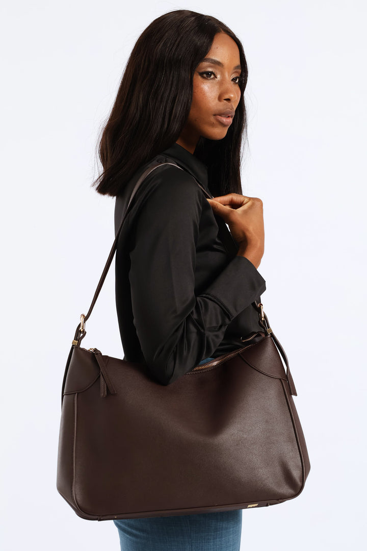 Buckle Detail Shoulder Bag - Chocolate