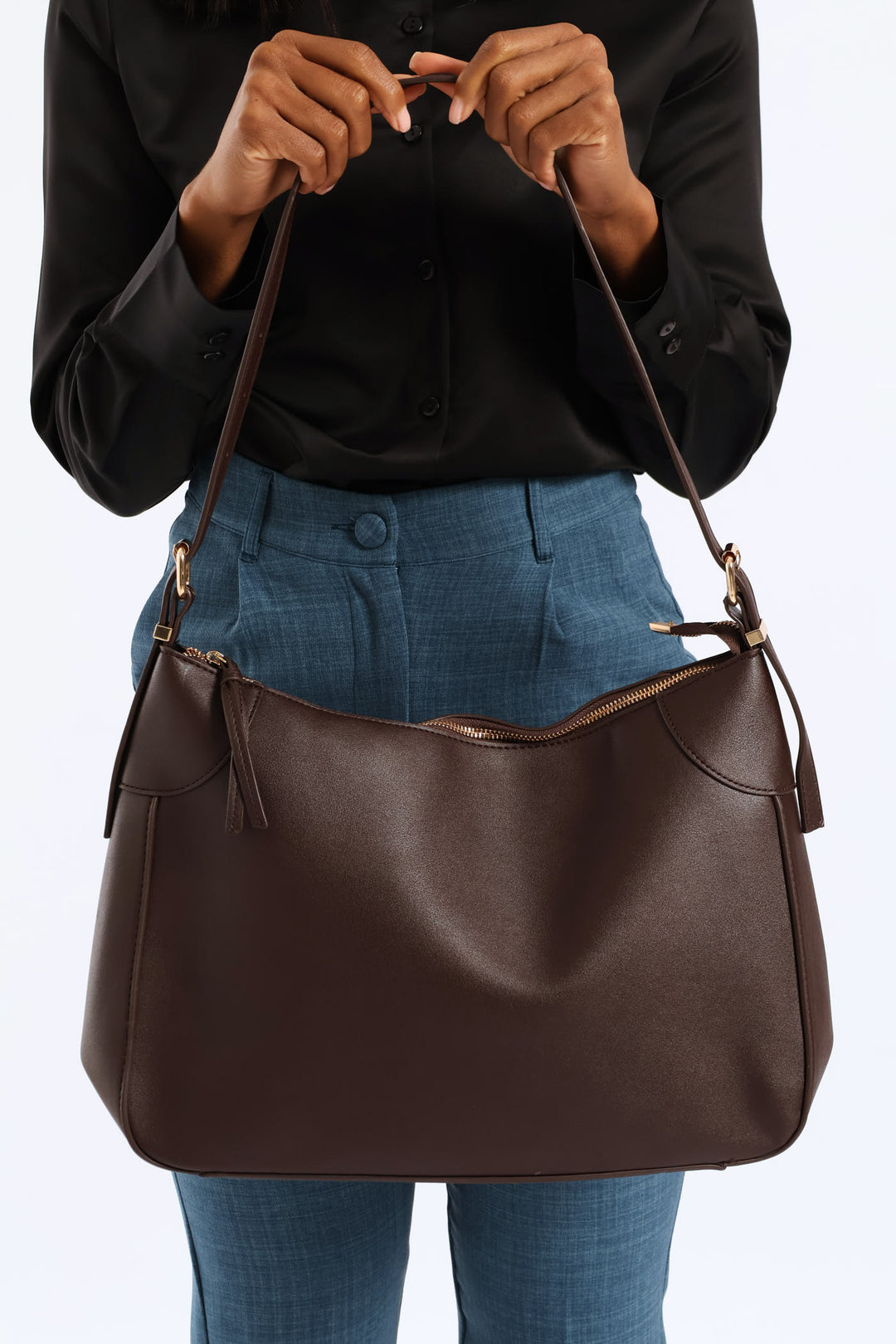 Buckle Detail Shoulder Bag - Chocolate