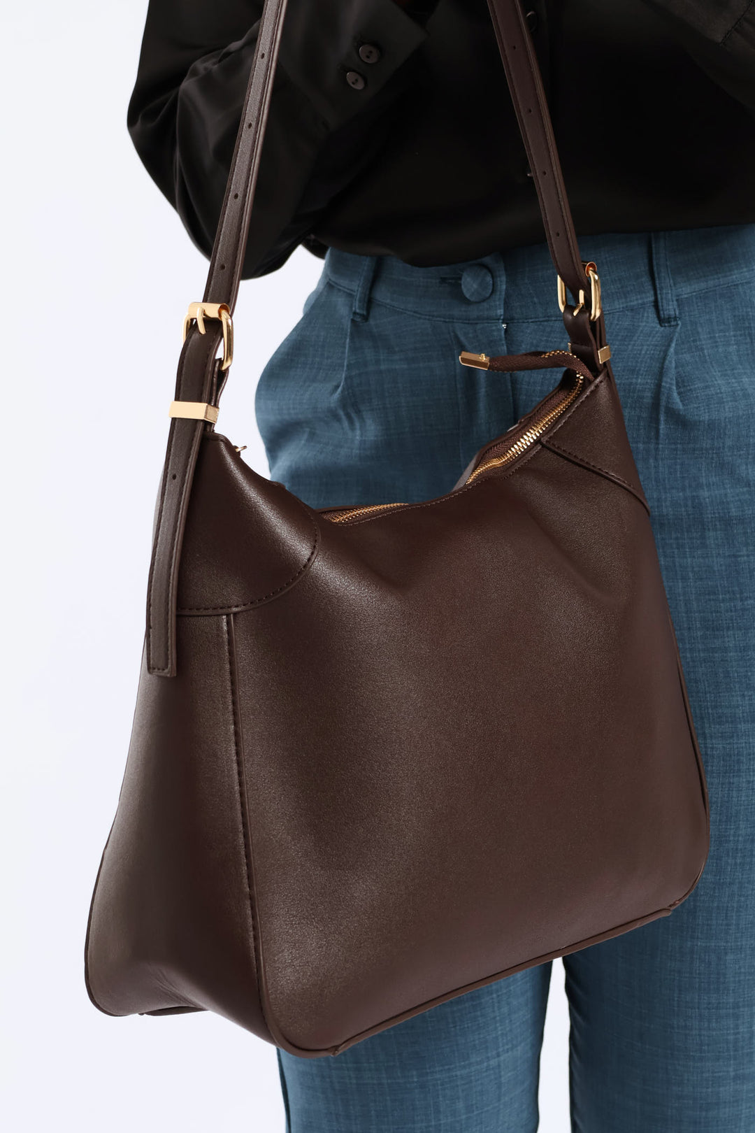 Buckle Detail Shoulder Bag - Chocolate