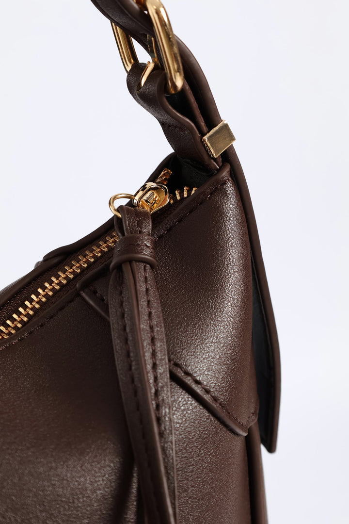 Buckle Detail Shoulder Bag - Chocolate