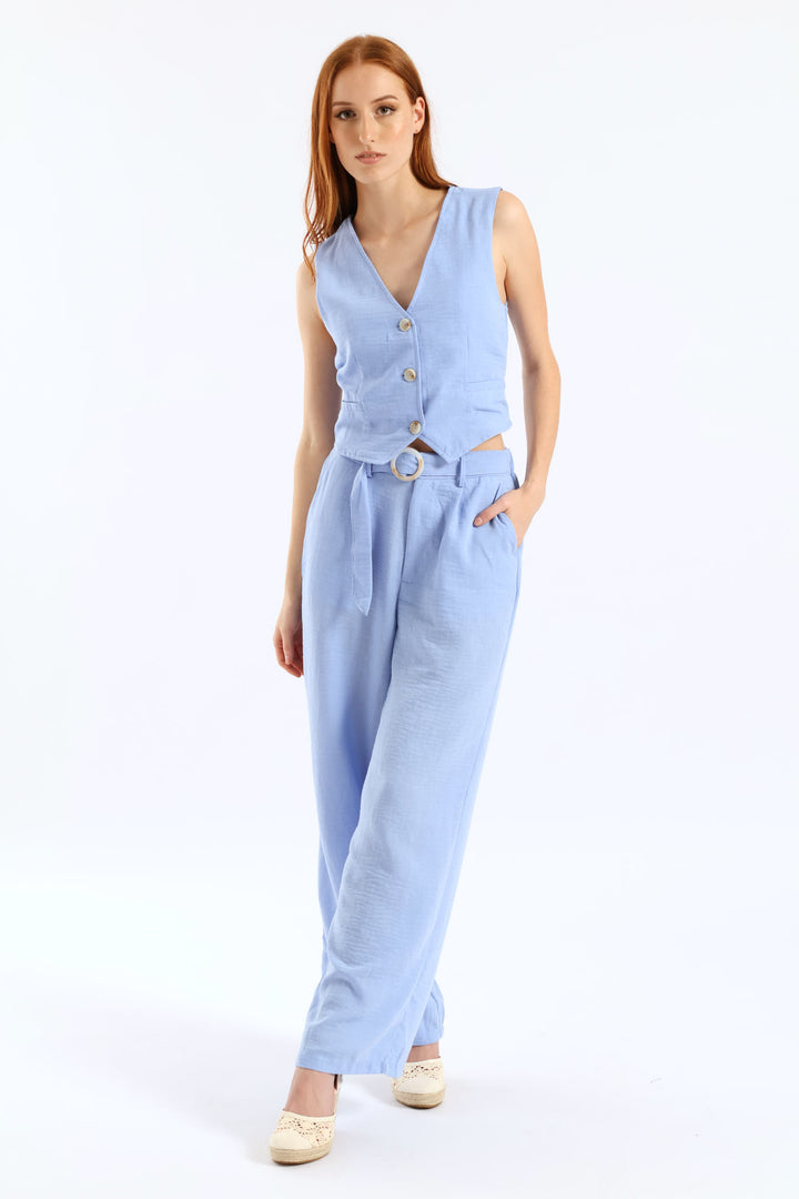 Pinched Seam O-Ring Self Belt Wideleg Pant - Periwinkle