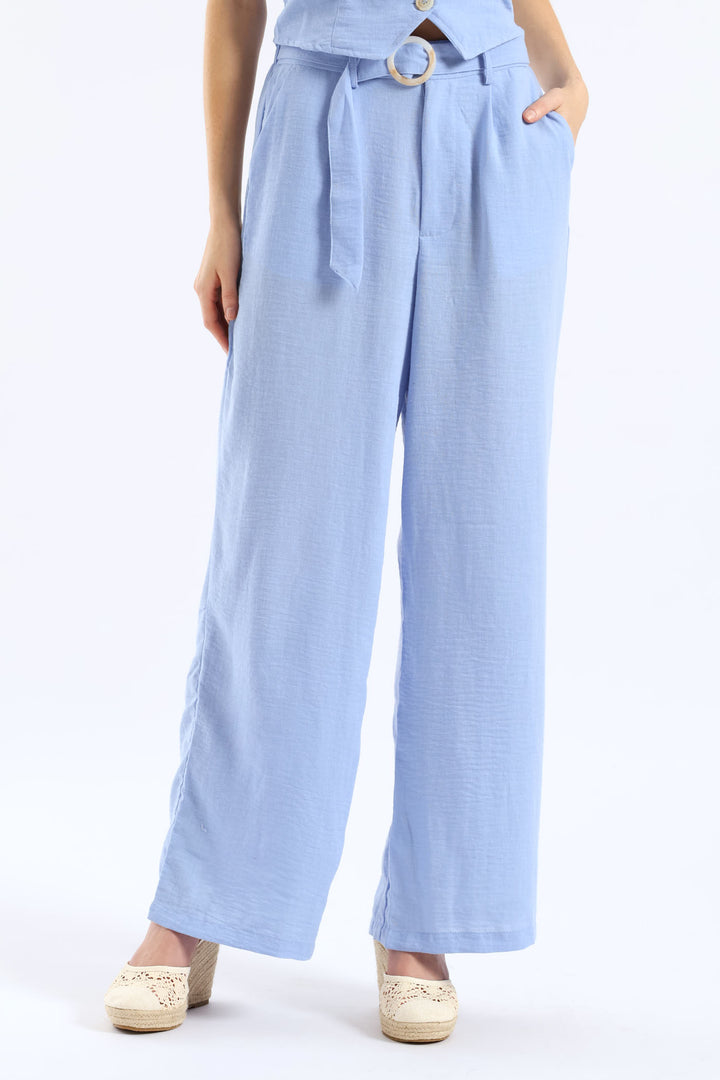 Pinched Seam O-Ring Self Belt Wideleg Pant - Periwinkle