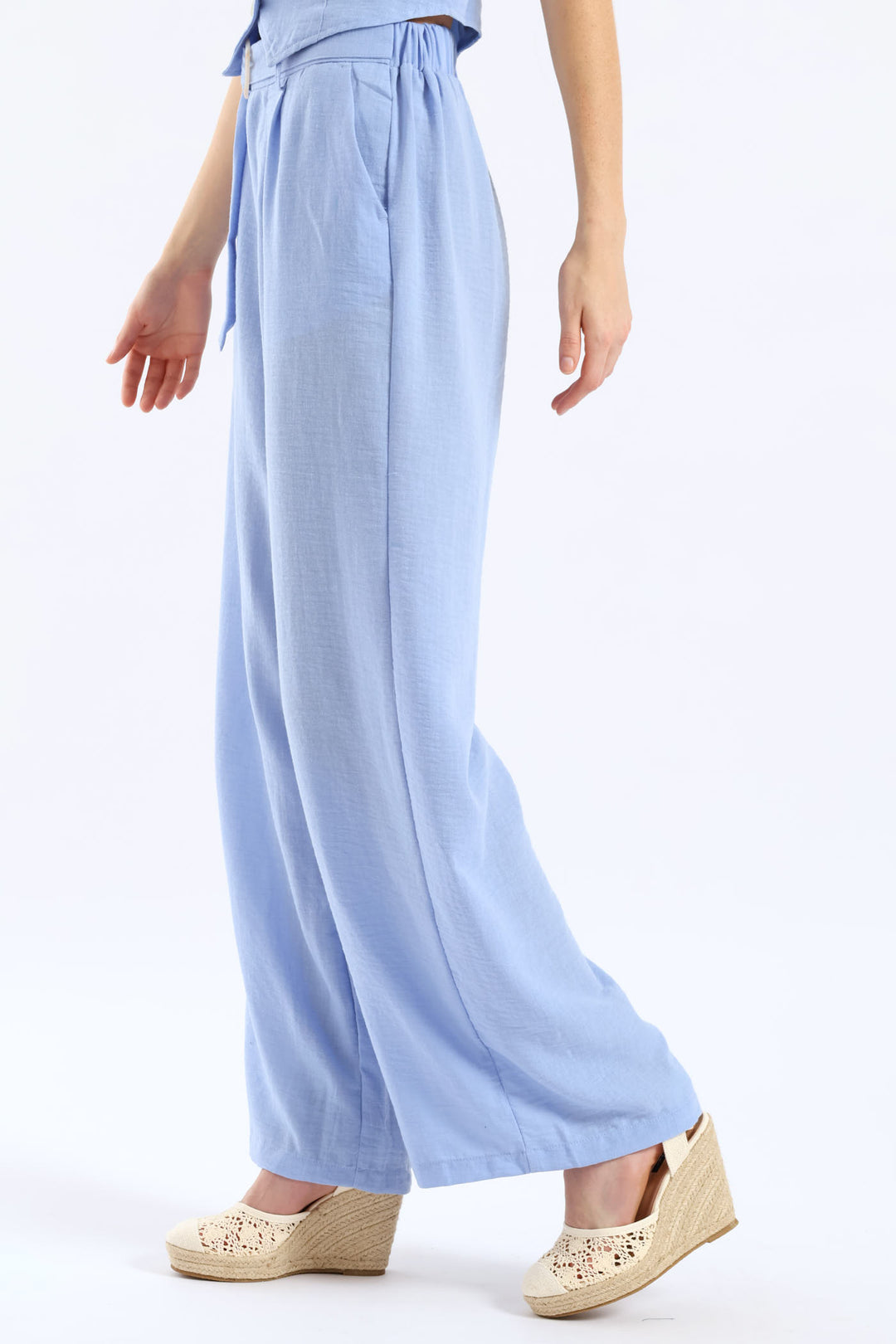 Pinched Seam O-Ring Self Belt Wideleg Pant - Periwinkle