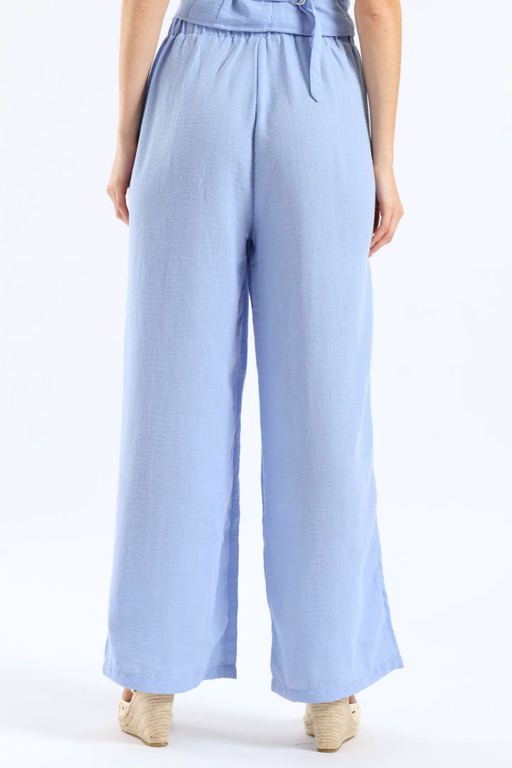 Pinched Seam O-Ring Self Belt Wideleg Pant - Periwinkle