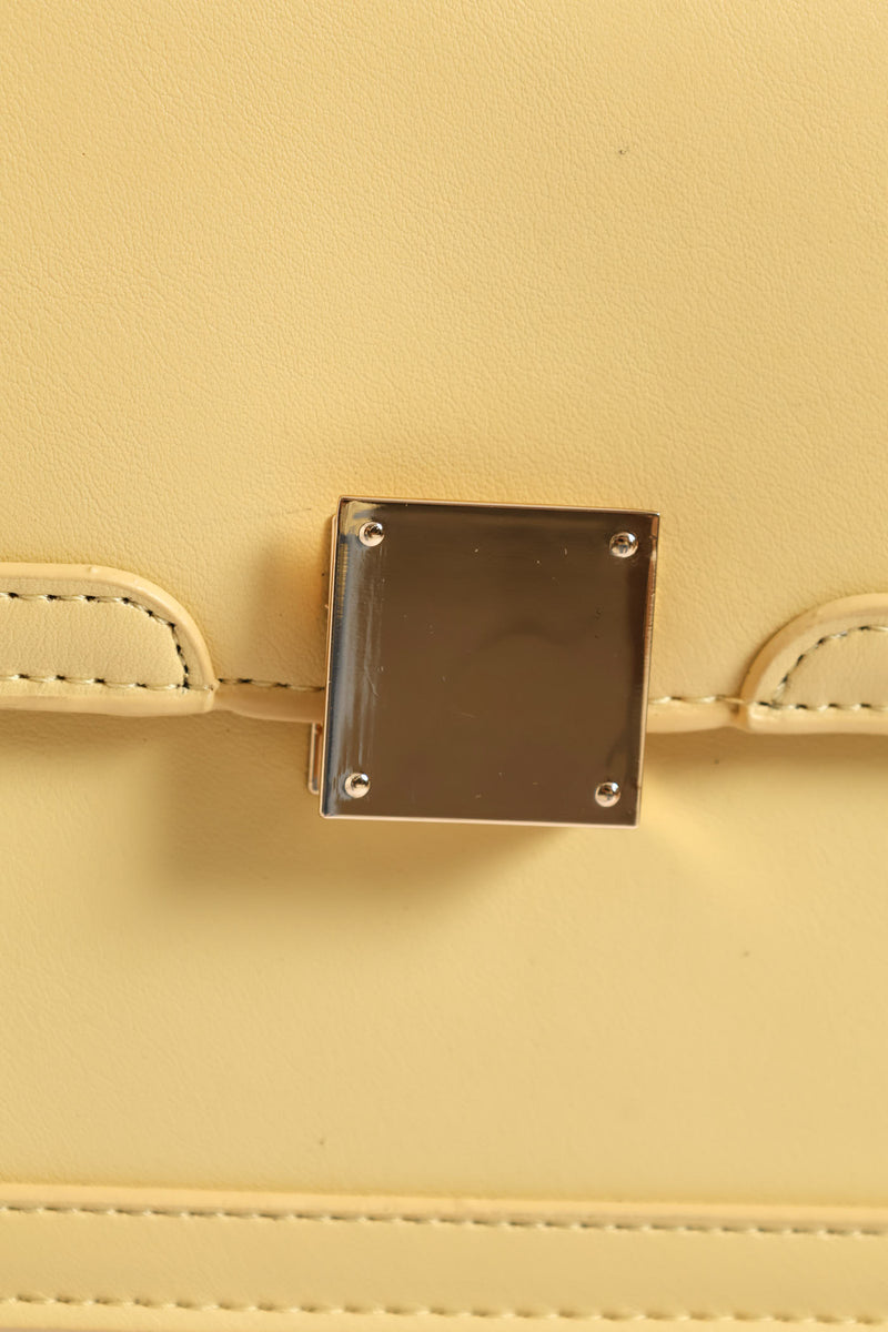 Gold Clasp & Chain Satchel Bag - Light Yellow
