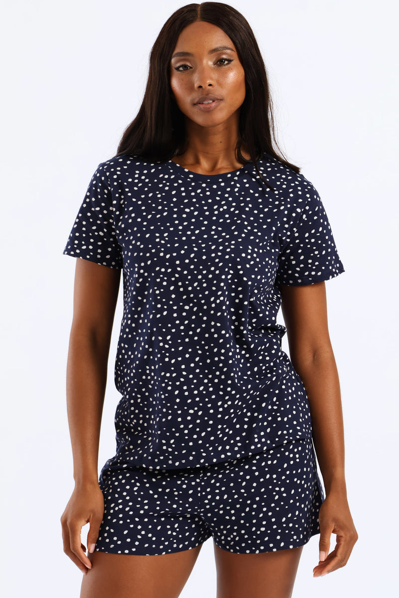 Spots Sleep Tee - Navy/White