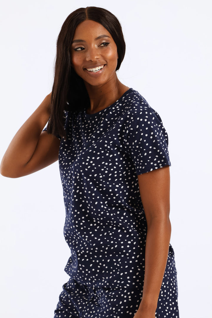 Spots Sleep Tee - Navy/White