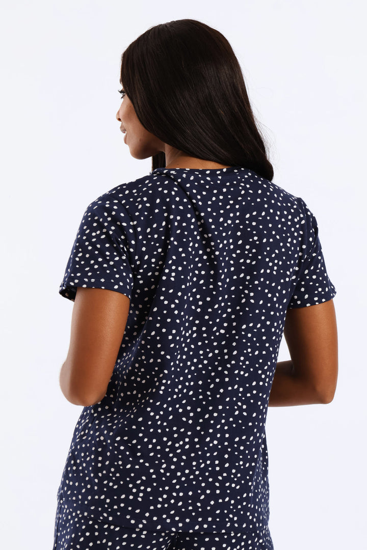 Spots Sleep Tee - Navy/White
