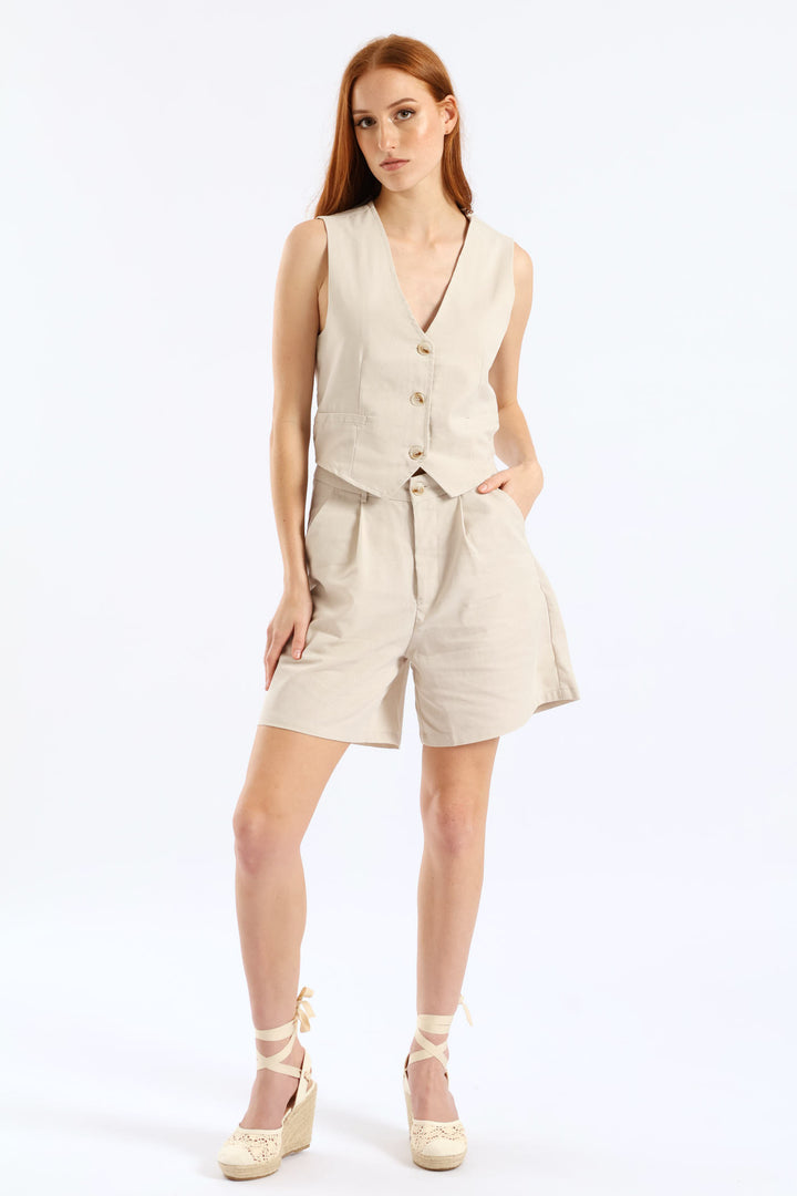 Sleeveless Linen Waistcoat - Oatmeal Melange