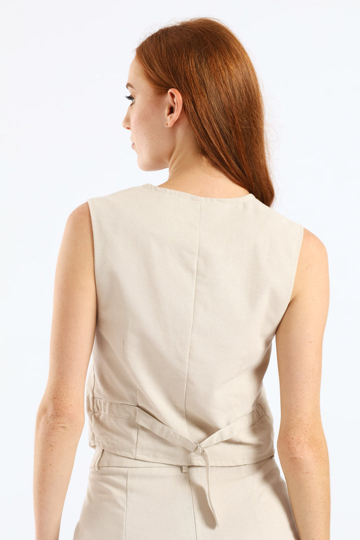 Sleeveless Linen Waistcoat - Oatmeal Melange