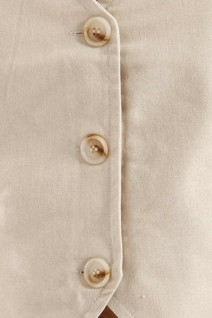 Sleeveless Linen Waistcoat - Oatmeal Melange