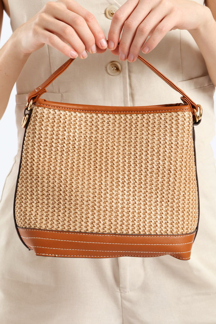 Panel Front Clasp Crossbody Bag - Tan