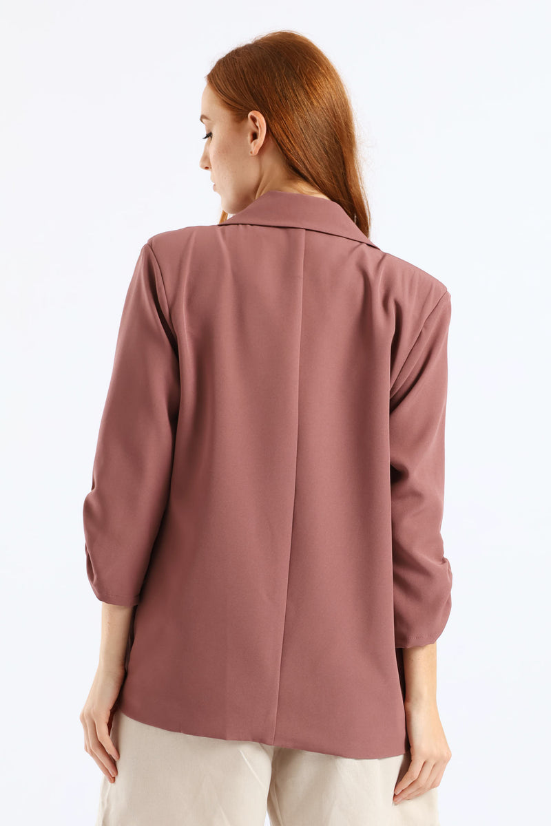 Ruched Sleeve Pocket Button Blazer - Mauve