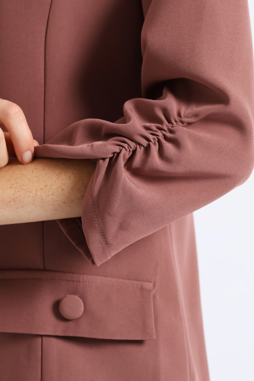 Ruched Sleeve Pocket Button Blazer - Mauve