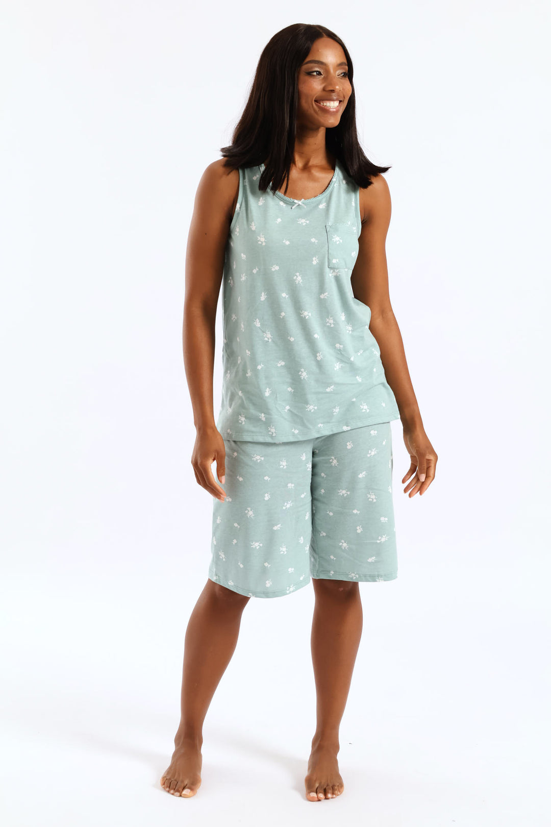 Ditsy Knit Short Set - Duck Egg