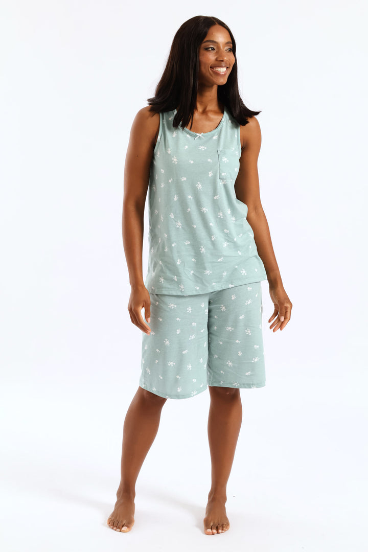 Ditsy Knit Short Set - Duck Egg