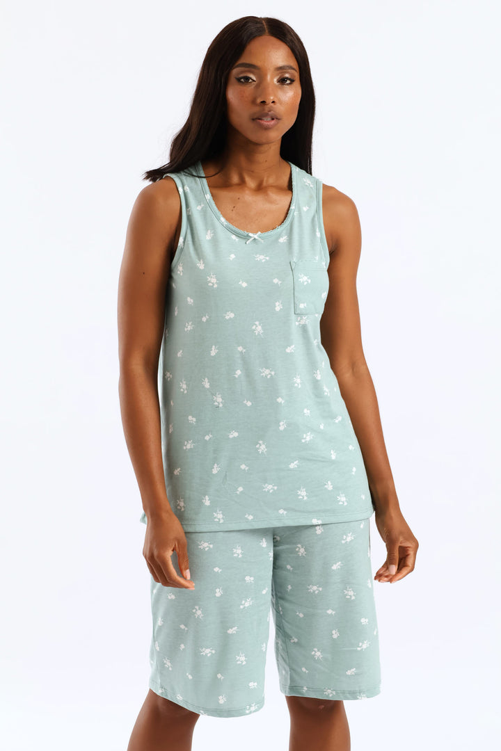 Ditsy Knit Short Set - Duck Egg