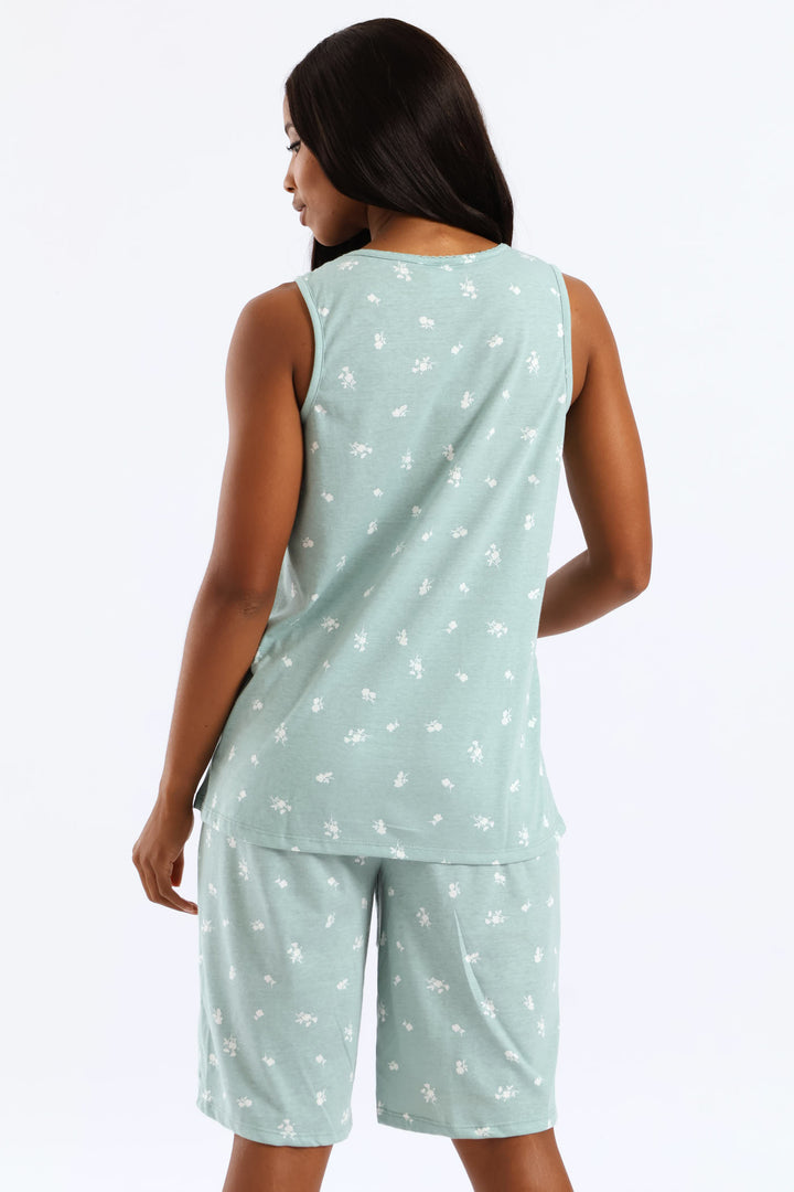 Ditsy Knit Short Set - Duck Egg