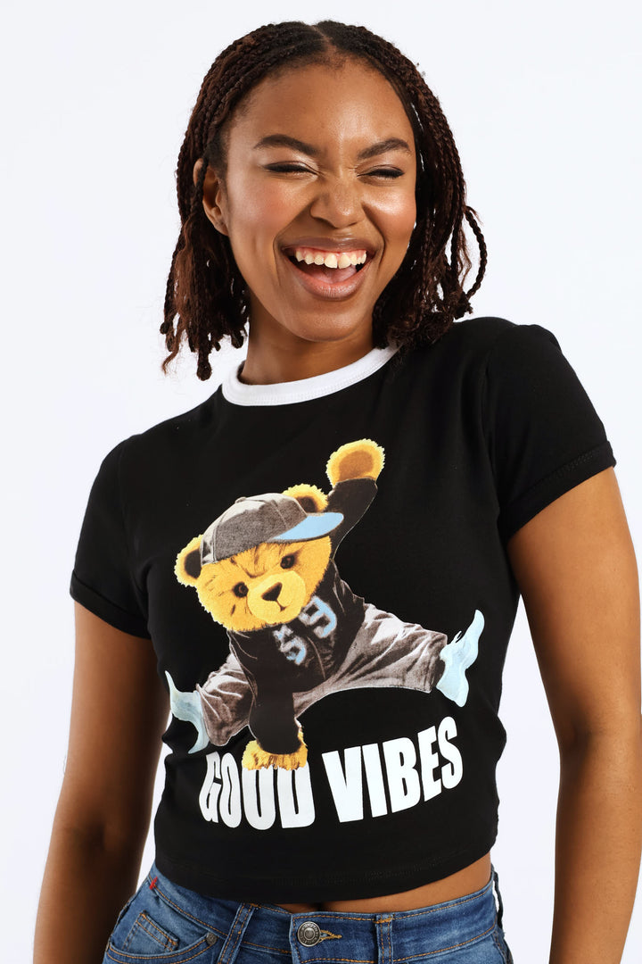 Ringer Teddy Baby Tee - Black