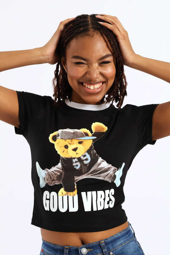 Ringer Teddy Baby Tee - Black