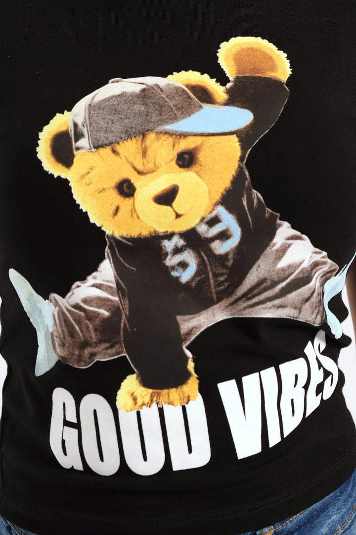 Ringer Teddy Baby Tee - Black