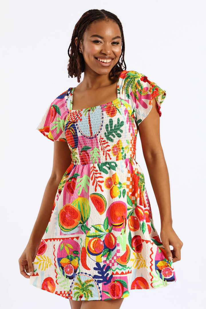Tropical Smock Mini Dress - Multi