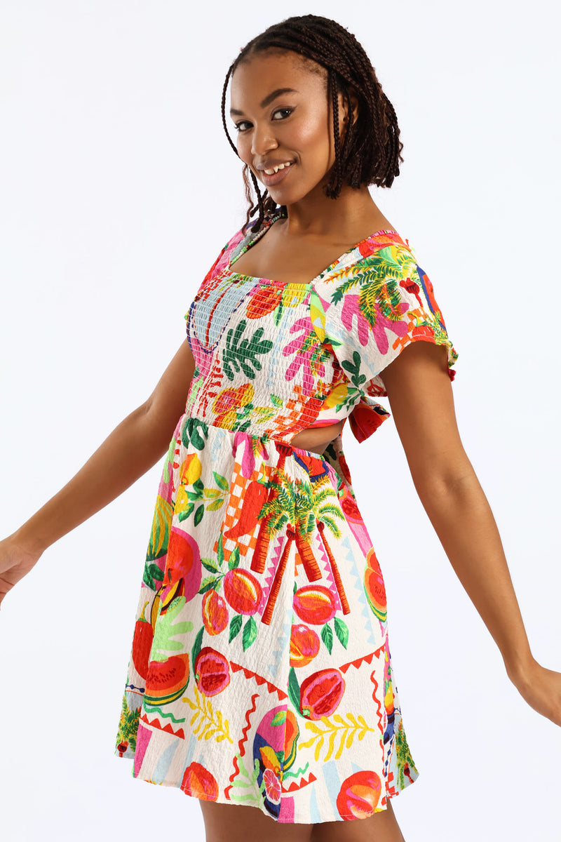 Tropical Smock Mini Dress - Multi