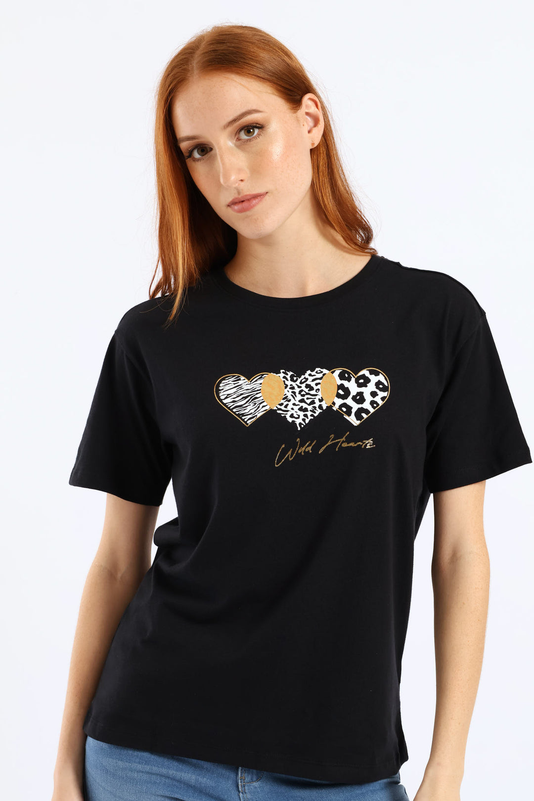 Animal Print Hearts Tee - Black