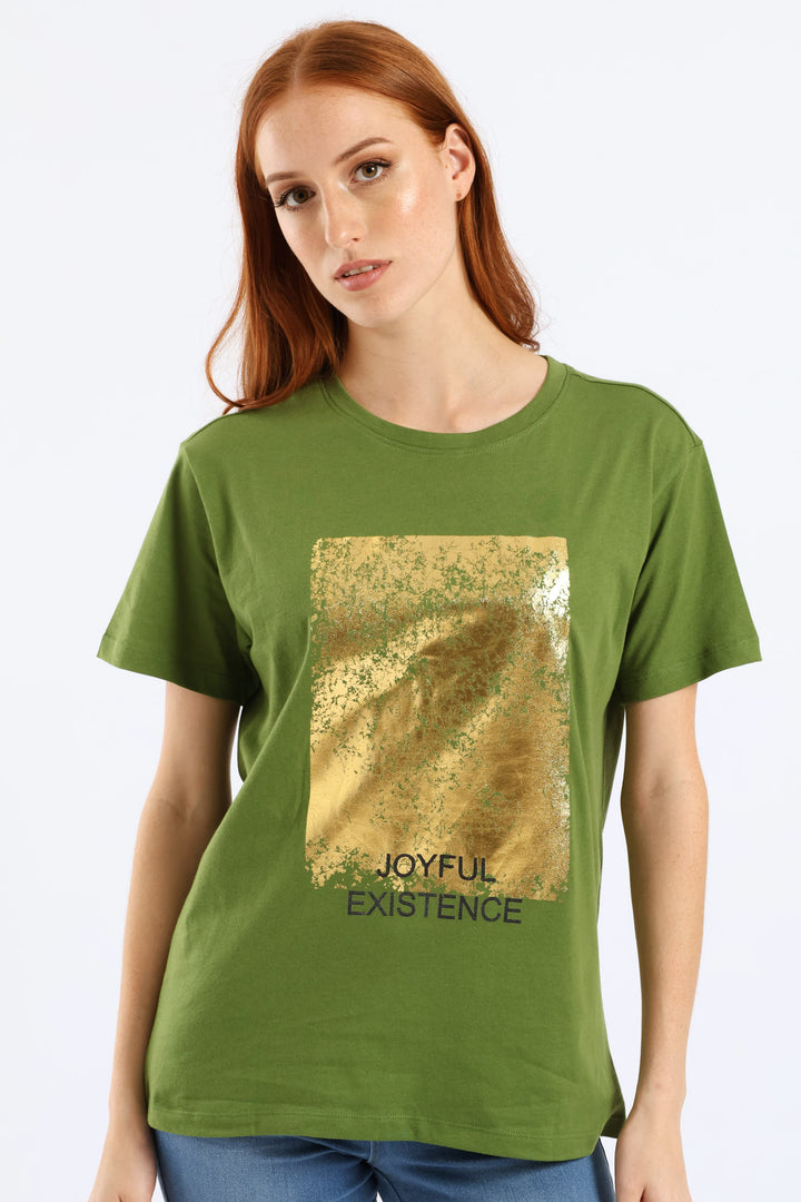 Joyful Existence Foil Square Tee - Deep Chartreuse