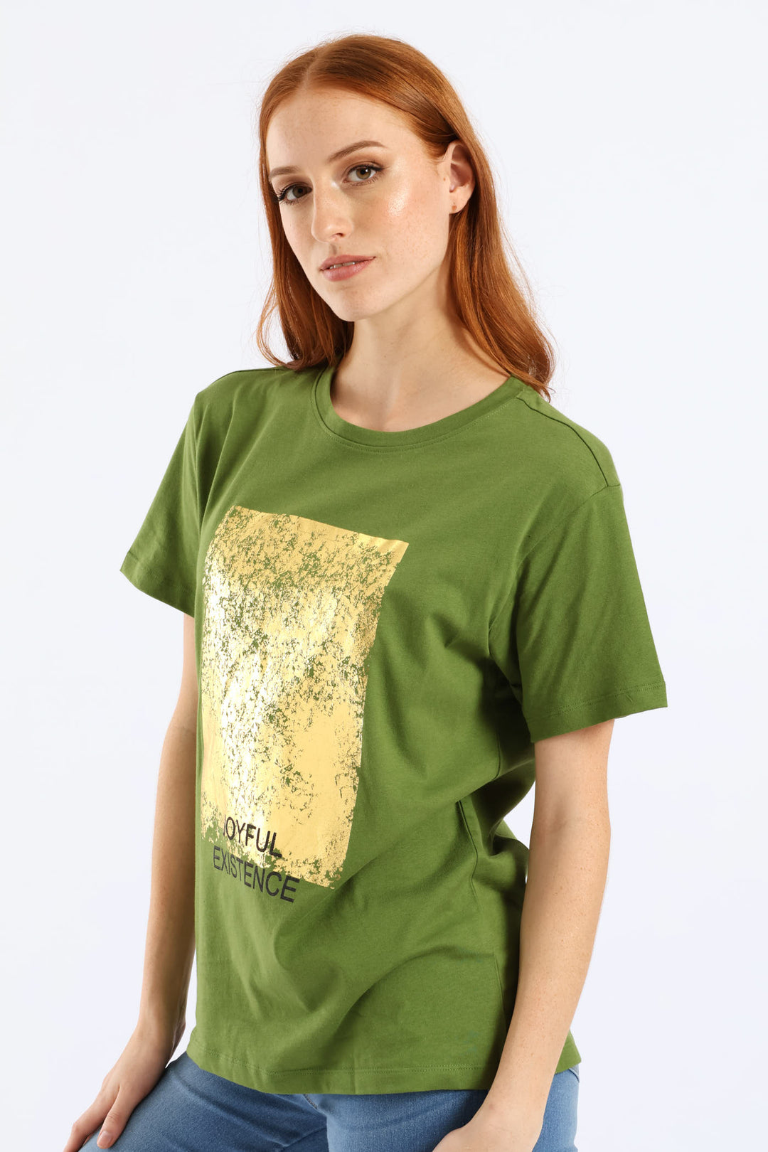 Joyful Existence Foil Square Tee - Deep Chartreuse