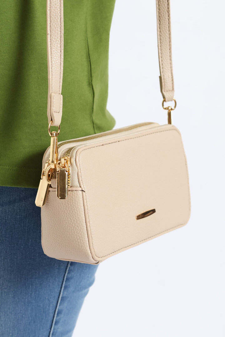 Double Top Zip Camera Bag - Stone