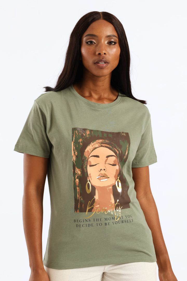 Beautiful Woman Foil Tee - Sage