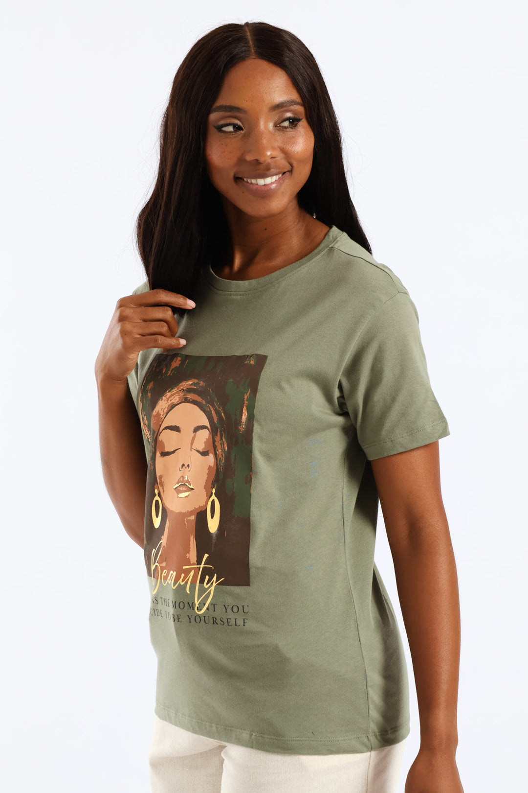 Beautiful Woman Foil Tee - Sage