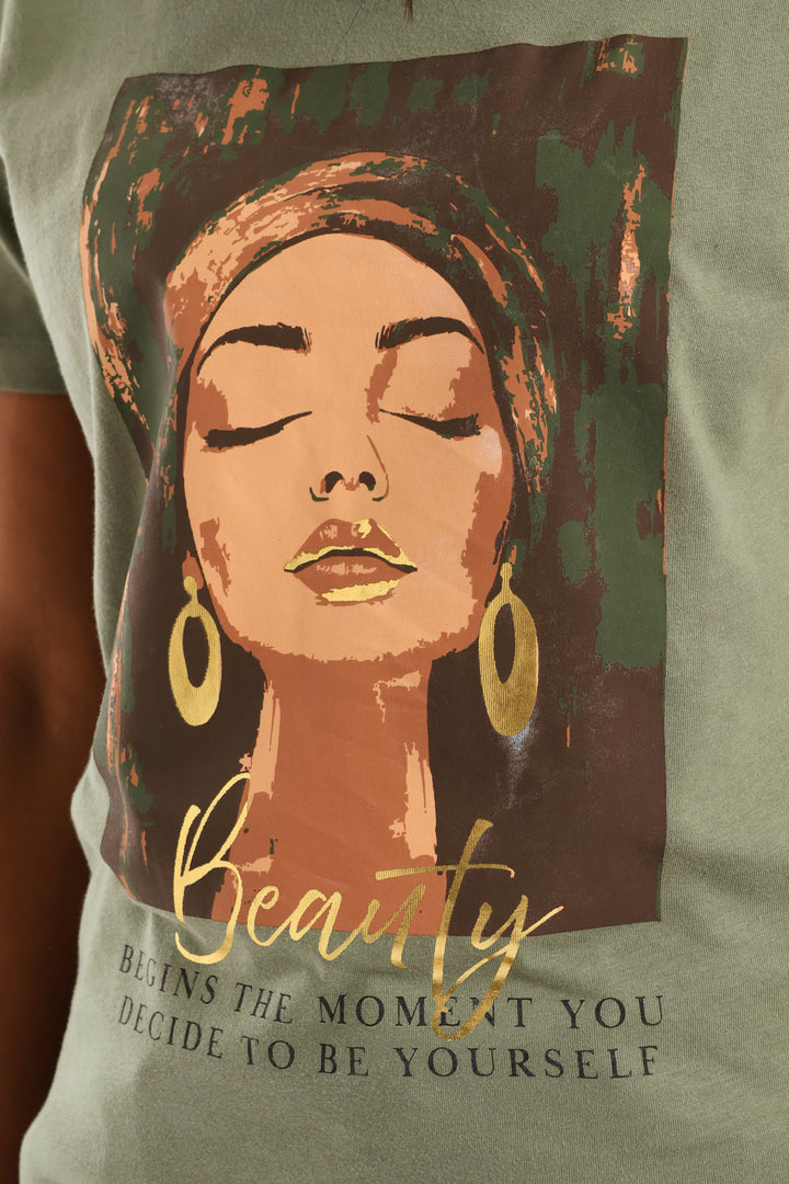 Beautiful Woman Foil Tee - Sage