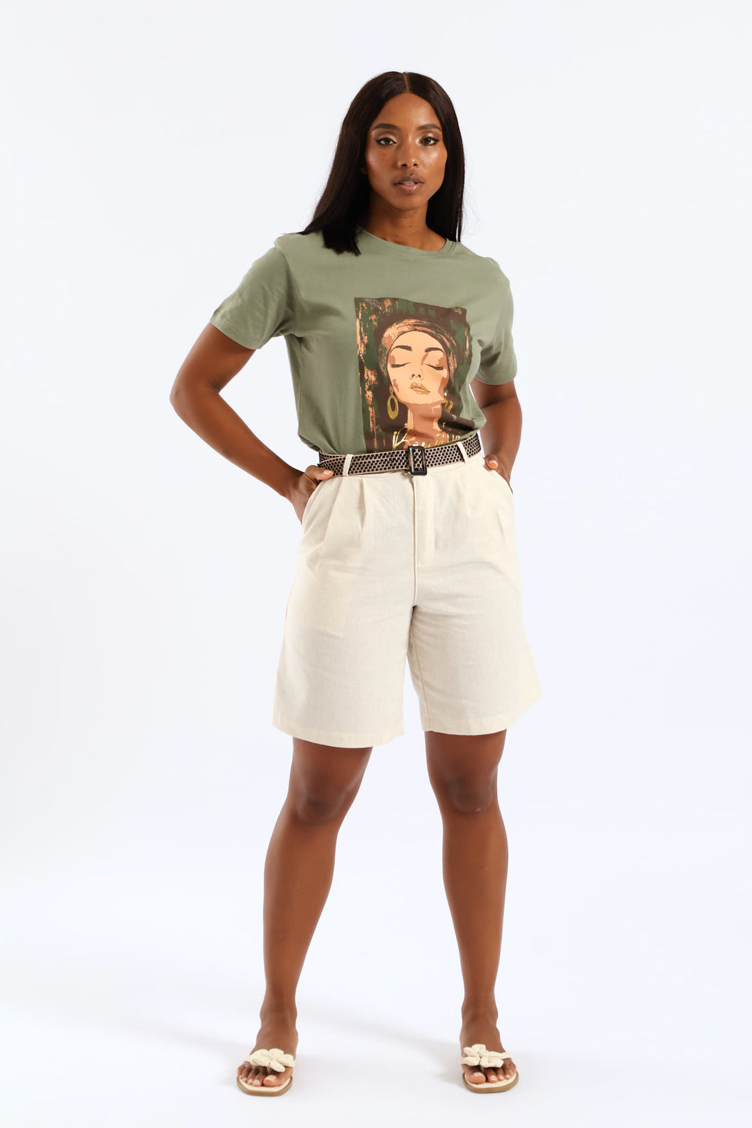 Rafia Belted Pleated Bermuda Shorts - Oatmeal Melange