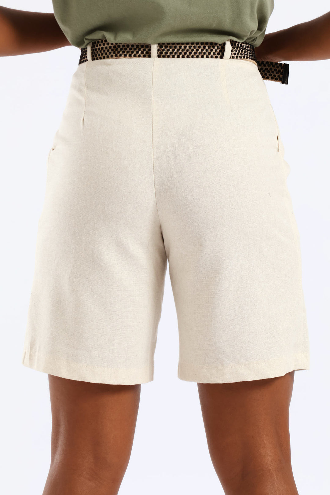 Rafia Belted Pleated Bermuda Shorts - Oatmeal Melange