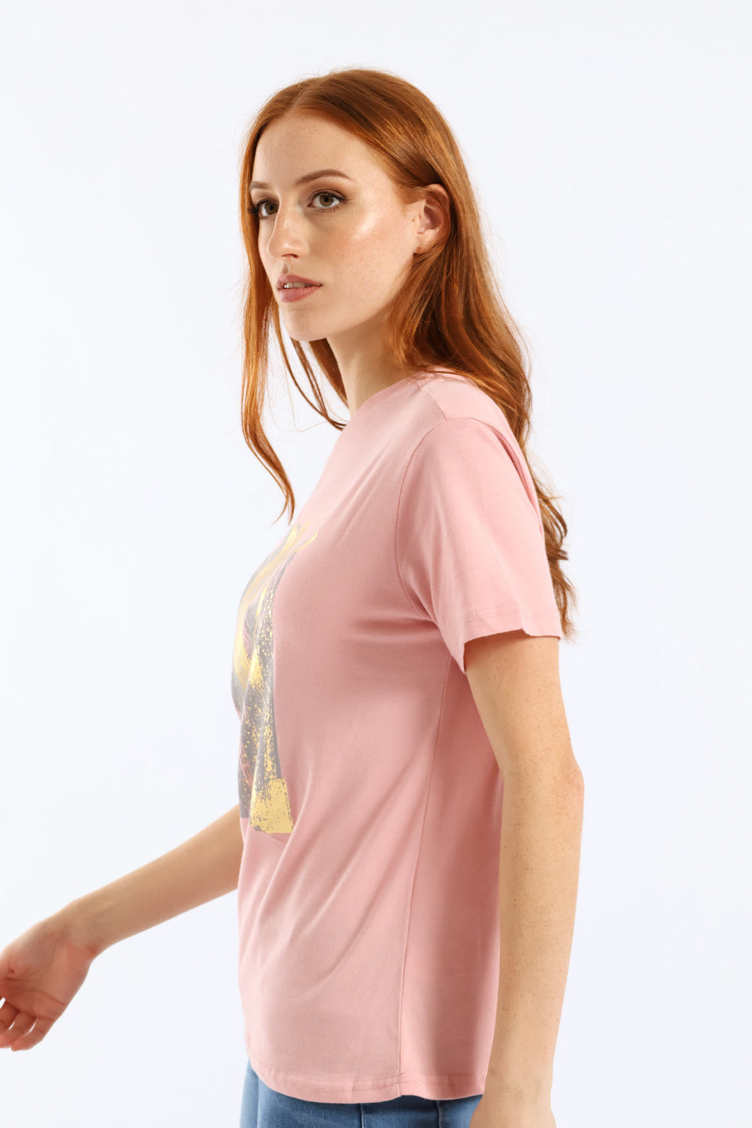 Abstract Foil Brushstrokes Tee - Dusty Pink
