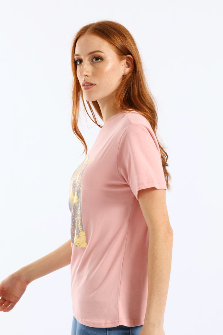 Abstract Foil Brushstrokes Tee - Dusty Pink