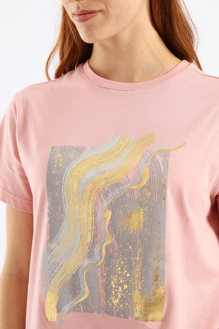 Abstract Foil Brushstrokes Tee - Dusty Pink