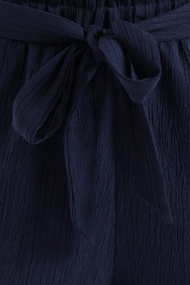 Belted Elasticated Mid Thigh Shorts - Navy