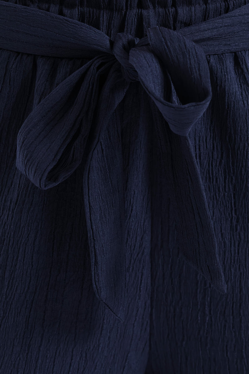 Belted Elasticated Mid Thigh Shorts - Navy