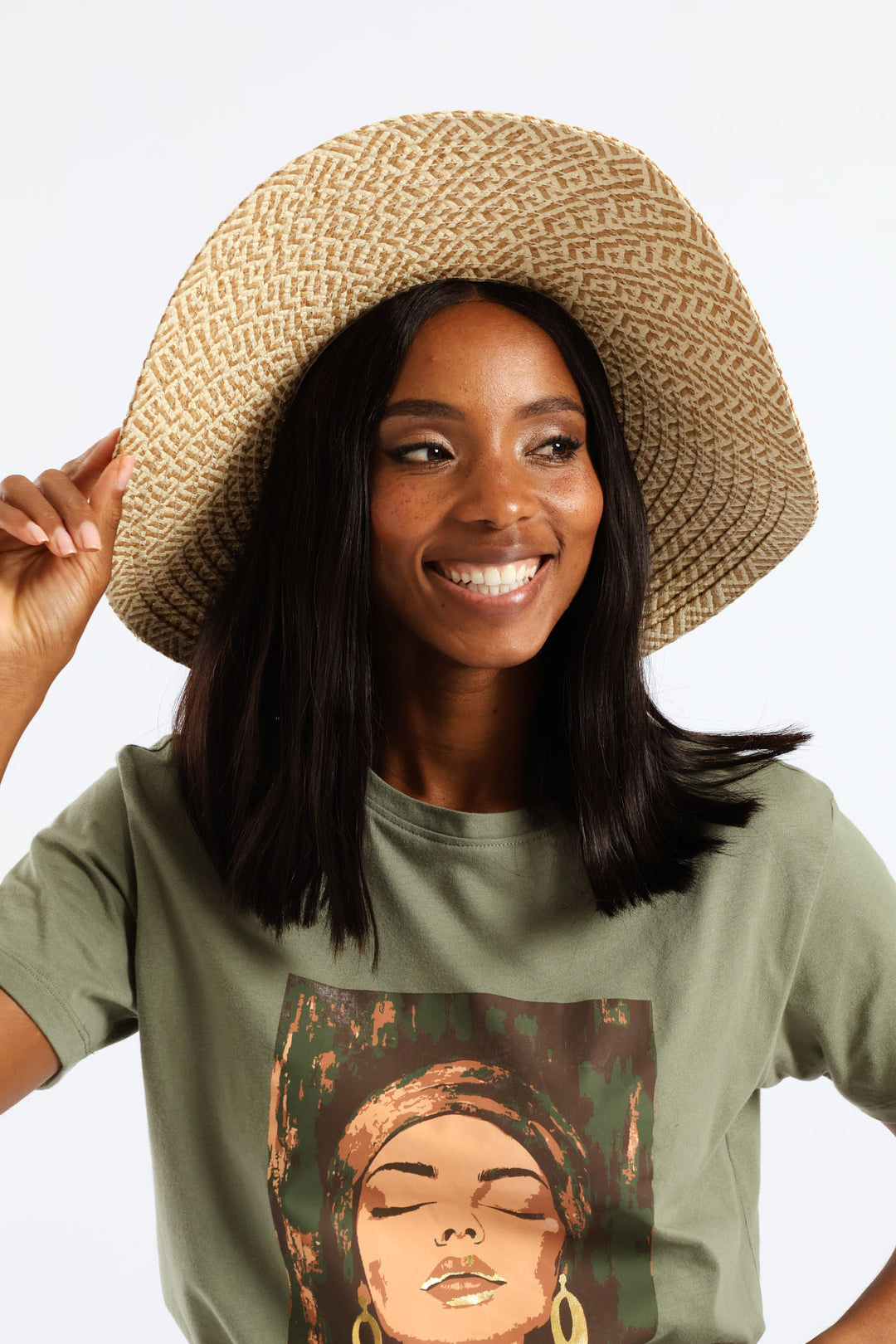 Wide Brim Dual Tone Straw Hat - Multi