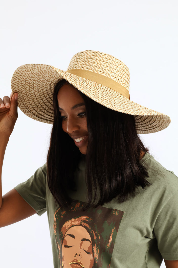 Wide Brim Dual Tone Straw Hat - Multi