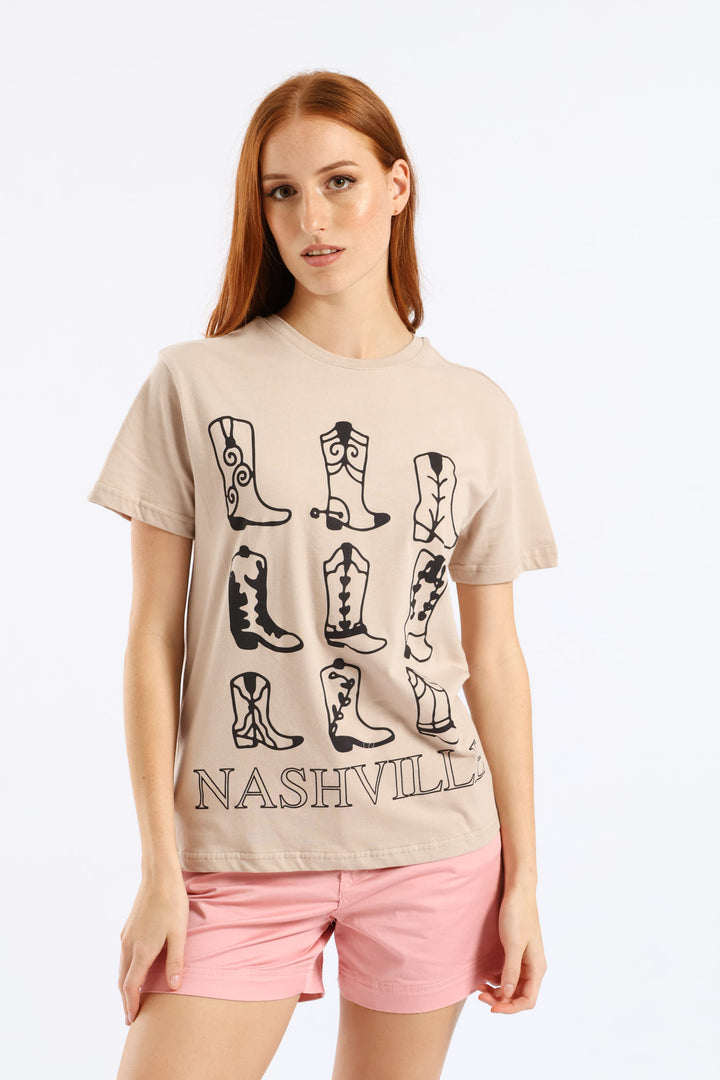 Nashville Boots Tee - Cement Grey