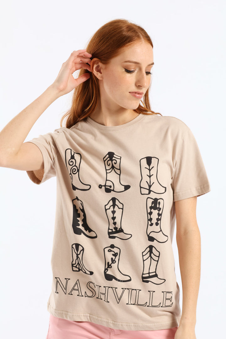 Nashville Boots Tee - Cement Grey