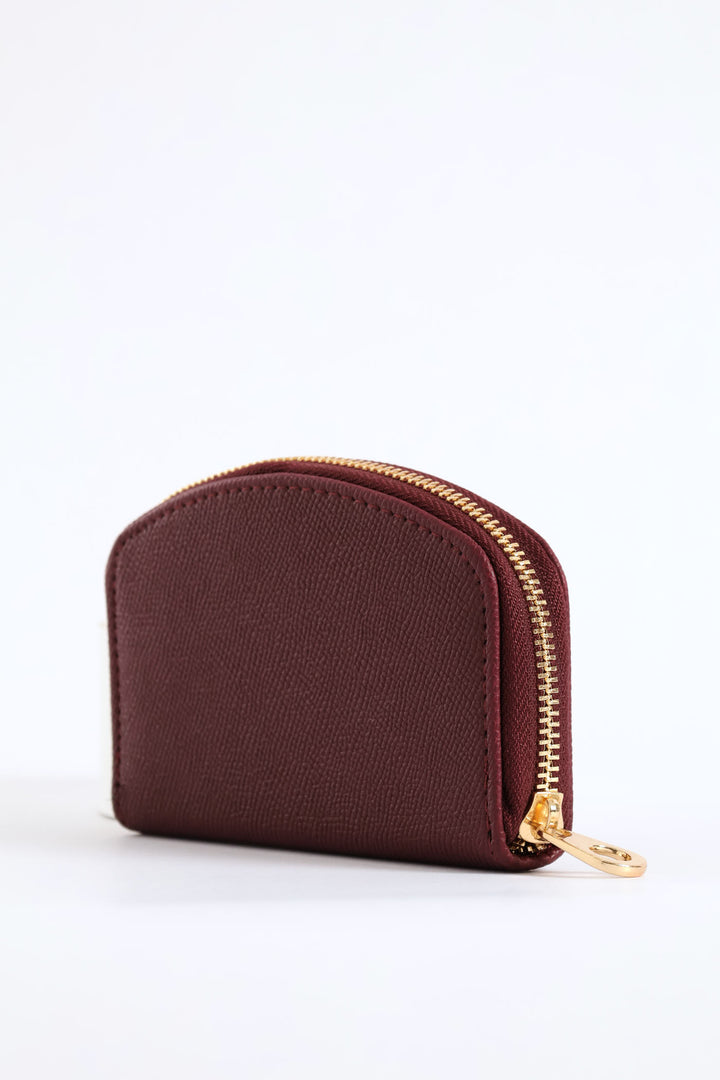 Curved Zip Around Purse - Burgundy
