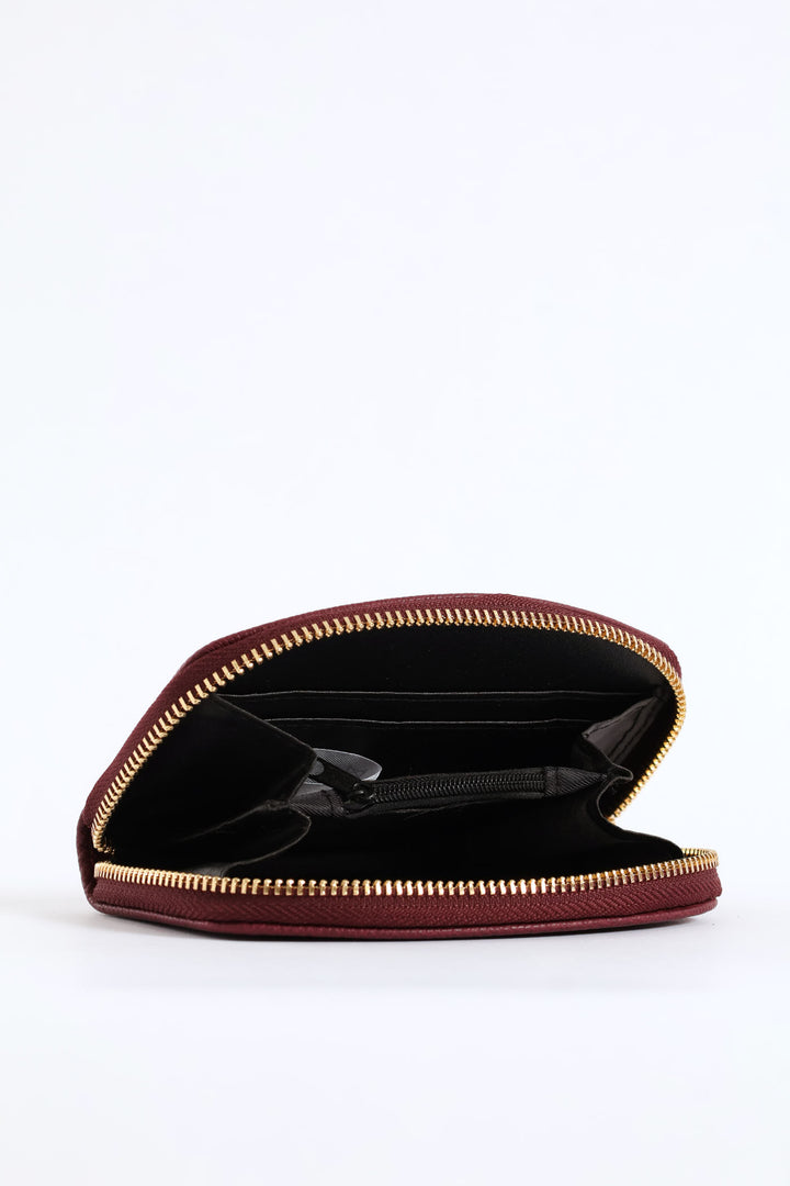 Curved Zip Around Purse - Burgundy