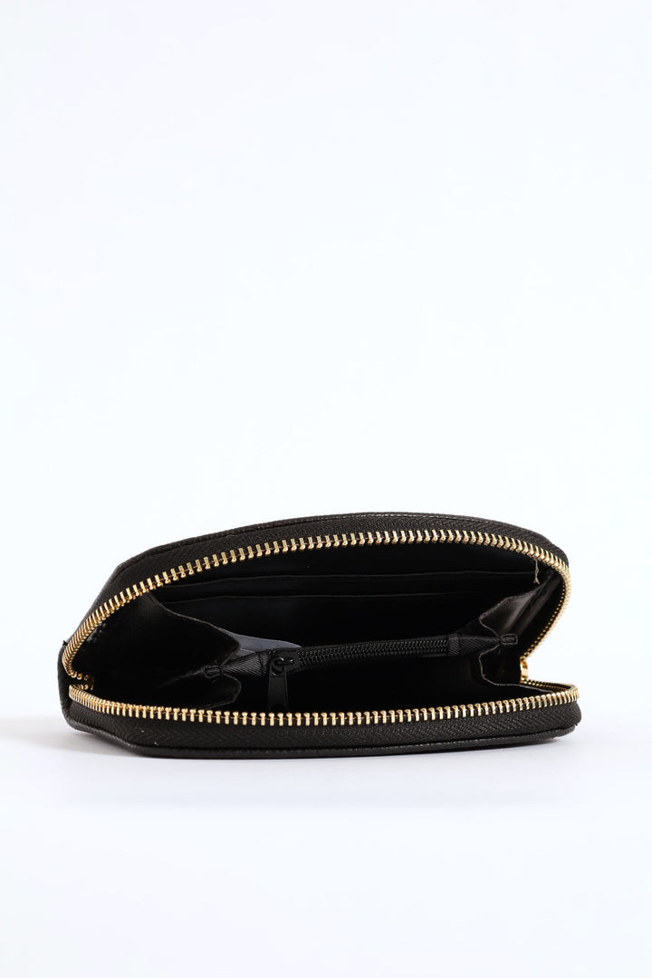 Curved Zip Around Purse - Black